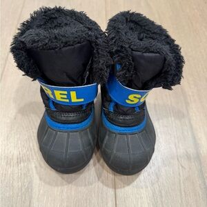 Sorel Snow commander td black and blue faux fur size 6 toddler winter unisex